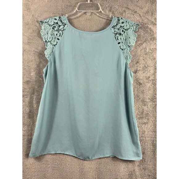 Loft Womens Light Blue Sleeveless Top With Lace Cap Sleeves Size M - Picture 7 of 8